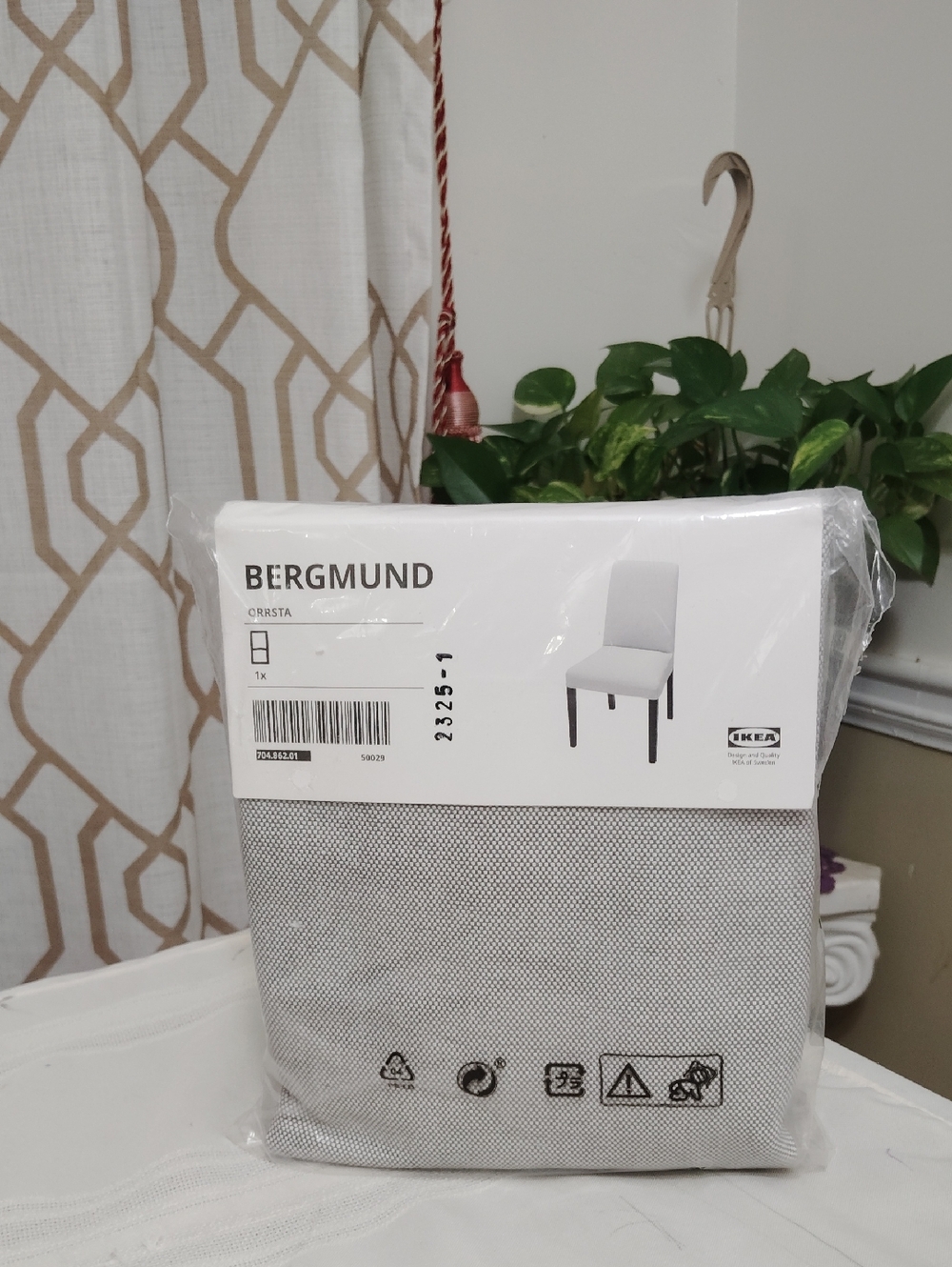 IKEA BERGMUND Chair Slip Cover in Light Gray and White